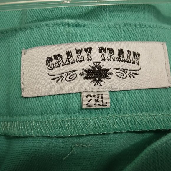 Crazy Train | Green Stretch Jean Style Mini Skirt | Size 2XL - Picture 5 of 7